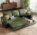 LINSY HOME Sectional Sleeper Sofa with Pull Out Couch Bed Convertible Plush Corduroy Cloud Couch with Storage Chaise & USB Charging, Comfy L Shaped Modular Couches for Living Room Apartment (Green)-Ruum Studio Home