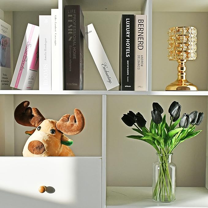 Mandy's Artificial Tulips 20 Stems Black PU Faux Flowers for Wedding Home Decor 13.5 Inch-Ruum Studio Home