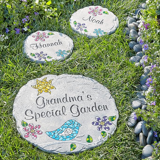 Let's Make Memories Personalized Mosaic Garden Stone - for Grandma, Mom – Small Stone - Personalize Message-Ruum Studio Home