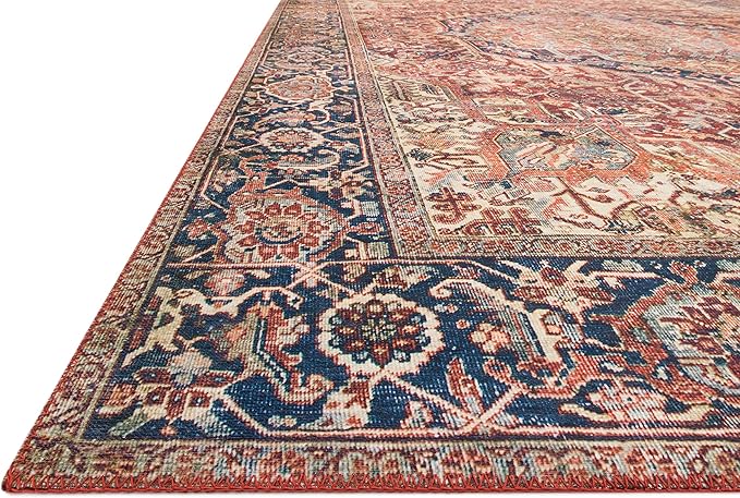 Loloi Layla Collection LAY-08 Red/Navy 5'-0" x 7'-6" .13" Thick Area Rug, Soft, Durable, Vintage Inspired, Distressed, Low Pile, Non-Shedding, Easy Clean, Printed, Living Room Rug-Ruum Studio Home