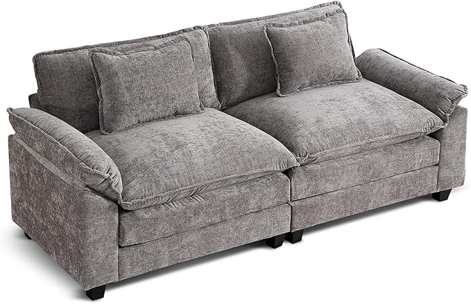 URRED Modular Sectional Sofa Comfy Cloud Couch, Modern Chenille Sofa Sleeper Deep Seat Couches with Ottoman/Pillows for Living Room (Gray, 82.6'')-Ruum Studio Home
