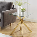 Modern Style Square Side Table with Tempered Glass Top and Metal Tubular Legs, Gold 20”Dx20”Wx22”H-Ruum Studio Home