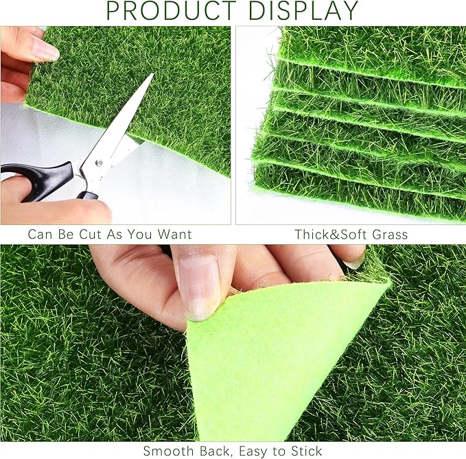 Elcoho 12 Pieces Fake Grass for Crafts Fairy Garden 6 x 6 Inches Artificial Garden Grass for Miniature Ornament Dollhouse DIY Decoration-Ruum Studio Home