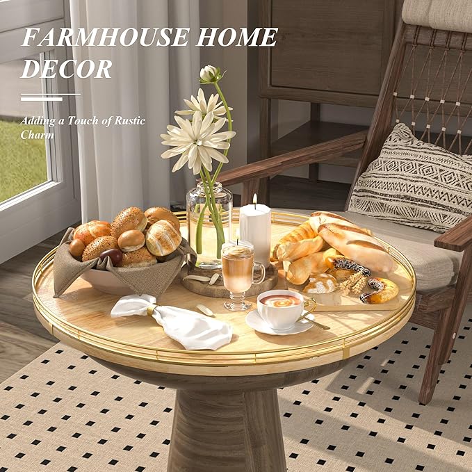 24 Inch Extra Large Lazy Susan Turntable - Premium Solid Oak Wood & Iron | Rustic Farmhouse Rotating Tray for Dining Table, Kitchen Countertop, Centerpiece Decor | Smooth 360° Spin | Durable & Stylish-Ruum Studio Home