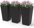 Outsunny Tall Planters for Outdoor Plants Set of 3, 24 in Taper Planters with Drainage Holes, Rattan Decor Plant Pots for Indoor Outdoor Front Porch Patio Backyard, Black-Ruum Studio Home