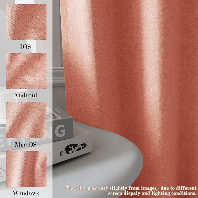 70" W x 108" L Faux Linen Room Divider Curtains, Full Blackout Pinch Pleated Drapes for Traverse Rod, Bedroom Divider Privacy Drapery with Hooks for Ceiling Track, 1 Panel, Orange-Ruum Studio Home
