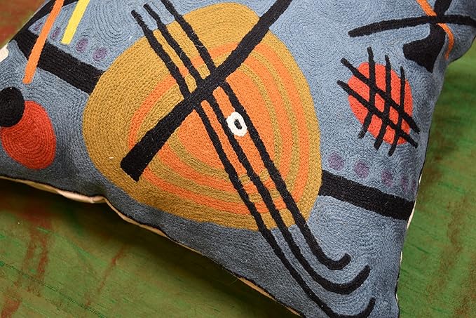 Kandinsky Modern Throw Pillow Cover - Escape | Abstract Pillow | Modern Couch Pillow | Contemporary Pillows | Modern Outdoor Pillow | Mid Century Chair Cushions | Handmade Wool Size 18x18-Ruum Studio Home