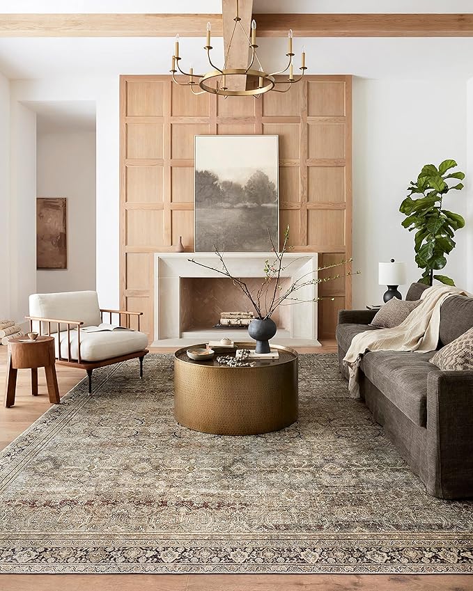 Loloi Layla Collection LAY-03 Olive/Charcoal 3'-6" x 5'-6" .13" Thick Accent Rug, Soft, Durable, Vintage Inspired, Distressed, Low Pile, Non-Shedding, Easy Clean, Printed, Living Room Rug-Ruum Studio Home