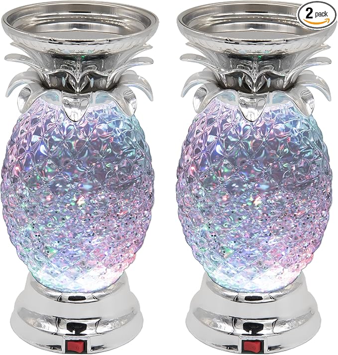 YAKii 9.5" Pineapple LED Color Changing Shine Lamp,Swirling Water Waves Lamp Kid Safe Battery/USB Cable Operated,Table Lamp Candle Holder Table Decoration Silver(Pack of 2)-Ruum Studio Home