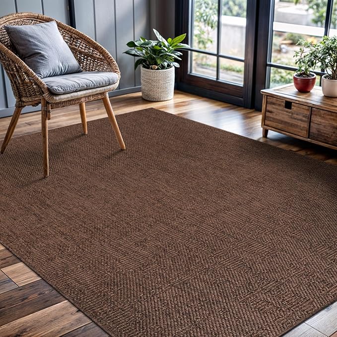 CAMILSON Easy Jute Rug 5x7, Indoor Outdoor Brown Color Fiber Area Rugs for Living Room Patio and Kitchen Rug, Solid Boho Woven Design, Easy-Cleaning, Washable Outside Carpet Alfombras (5 x 7)-Ruum Studio Home