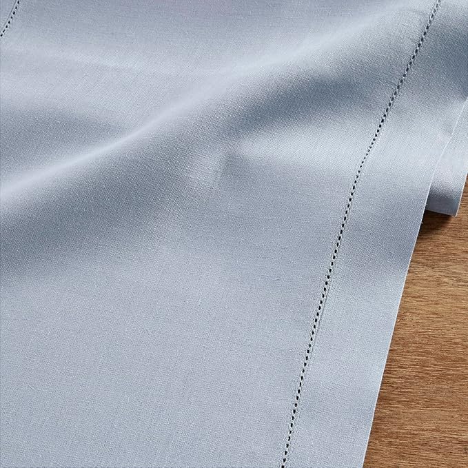 Solino Home Linen Dusty Blue Table Runner 36 Inches - Classic Hemstitch, 100% Pure Linen Coffee Table Runner 14 x 36 Inch Ideal for Dresser Tables - Fall, Autumn, Halloween, Thanksgiving-Ruum Studio Home