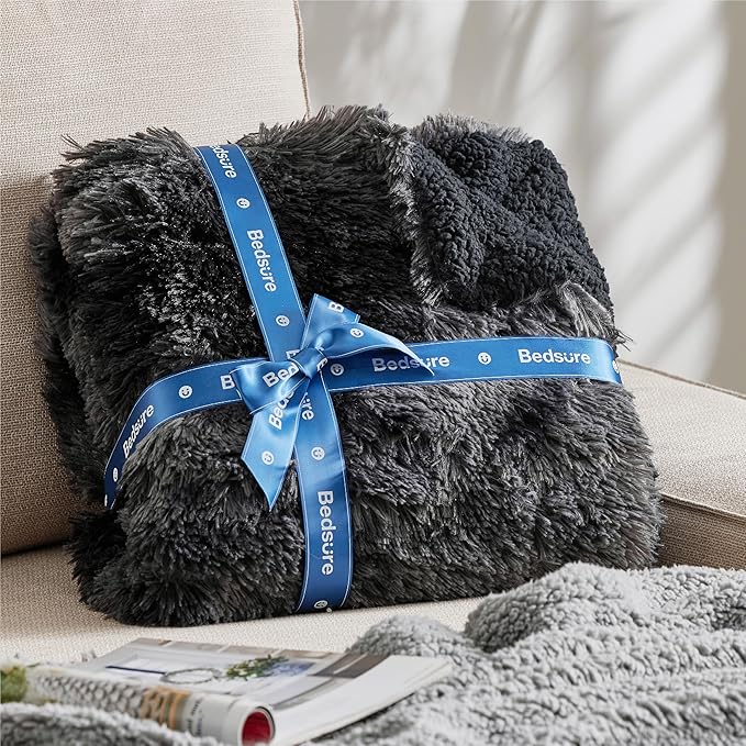 Bedsure GentleSoft Fluffy Black Blanket Cozy Gifts for Men, Black Home Decor Soft Fuzzy Plush Thick Warm Sherpa Fleece Faux Fur Throw Blanket for Couch Bed, Living Room College Dorm Decor, 50x60-Ruum Studio Home