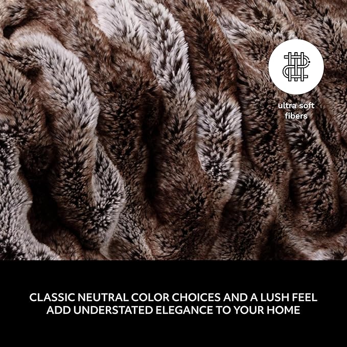 Mon Chateau Premium Reversible Luxury Faux Fur Throw for Couch, Sofa, or Bed - Plush Cozy Soft Blanket for Sleeping or Home Décor, 60" x 70" (Ruched Dark Brown)-Ruum Studio Home