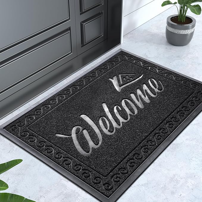 Yimobra Welcome Mat Outdoor Indoor, Waterproof Heavy Duty Front Door Mat Outside Entrance, Extra Sturdy Non-Slip Doormat, Low Profile, Dirt Trapping, 36x24 Inches, Black-Ruum Studio Home