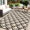 OLANLY Reversible Outdoor Rug 6x9 ft Clearance, Waterproof Outdoor Plastic Straw Rug with Interlacing Pattern, RV Mat for Patio, Camping, Balcony, Deck, Backyard, Black & Beige-Ruum Studio Home