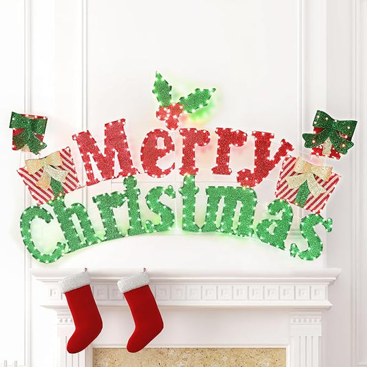 6FT Merry Christmas Sign for Decoration, 2-in-1 Pre-Lit Holiday Greeting Sign Decor with 456 LED Lights, Freestanding or Hanging Glittered Holiday Display for Outdoor, Indoor-Ruum Studio Home