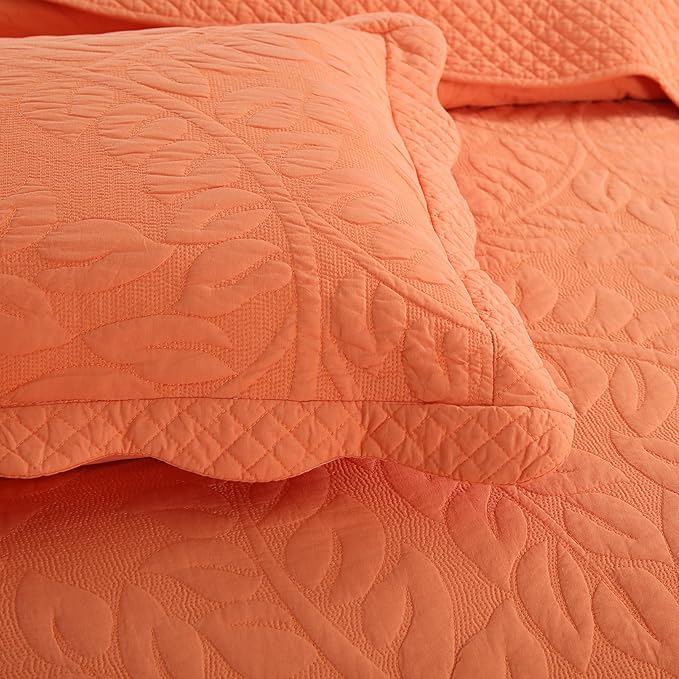 MarCielo 3-Piece 100% Cotton Oversized Bedspread Lightweight Quilt Coverlet Embroidery Farmhouse Bedding Set T0 (Salmon, Oversized King (118"x106"))-Ruum Studio Home