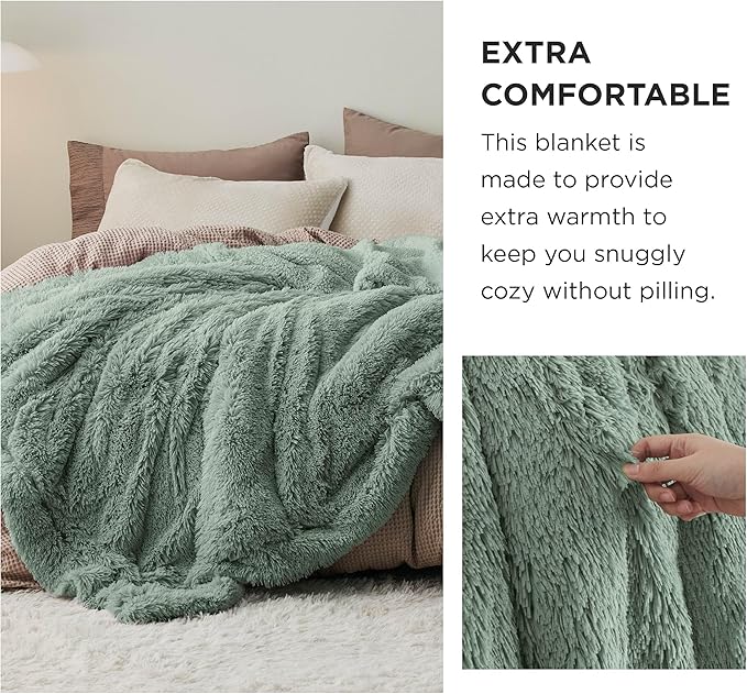 Bedsure GentleSoft Fluffy Sage Green Blankets Queen Size for Bed, Thick Sherpa Faux Fur Fleece Fuzzy Plush Winter Warm Soft Queen Blankets, Bedroom Decor Sage Green Cozy Gifts for Women Men, 90x90-Ruum Studio Home
