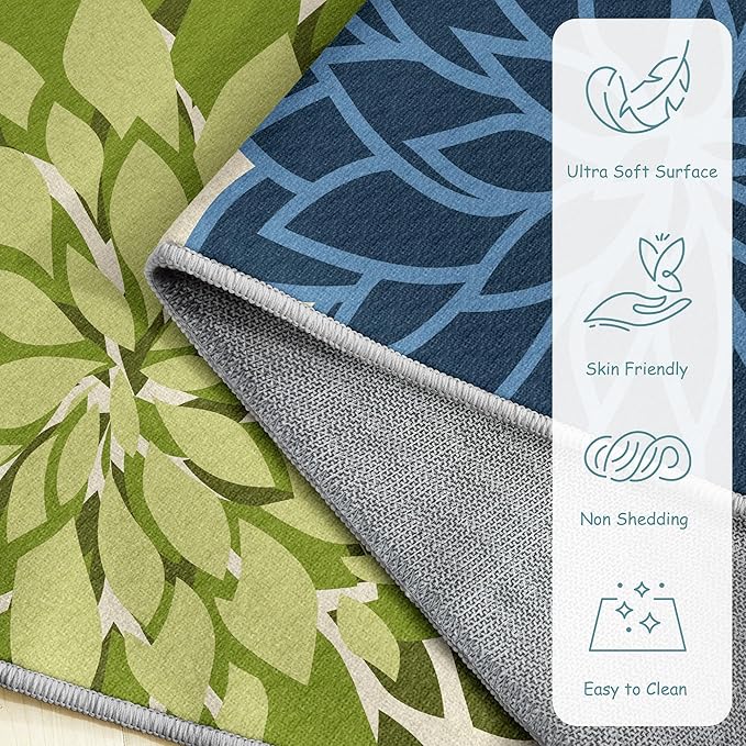 Area Rug 2x3 Yellow Green Washable Entry Small Rug Multicolored Tropical Botanical Modern Floral Indoor Kitchen Door Mat Entrance Carpet Non Slip for Bedroom Living Room, Porch-Ruum Studio Home