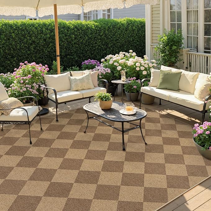 Lahome Checkered Easy Jute Rug, 9x12 Washable Dining Room Rug Indoor Outdoor Carpet, Farmhouse Neutral Non Slip Non Shedding Stain Resistance Floor Carpet for Patio Living Room Office-Ruum Studio Home