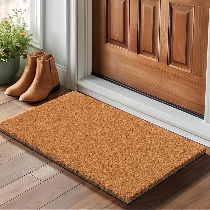 Barnyard Designs Natural Coco Coir Heavy Duty Backing Doormat - Large Cute Non-Slip Front Door Welcome Mat for Outside Entrance or Porch Entry, Brown (17x30, Plain Brown)-Ruum Studio Home