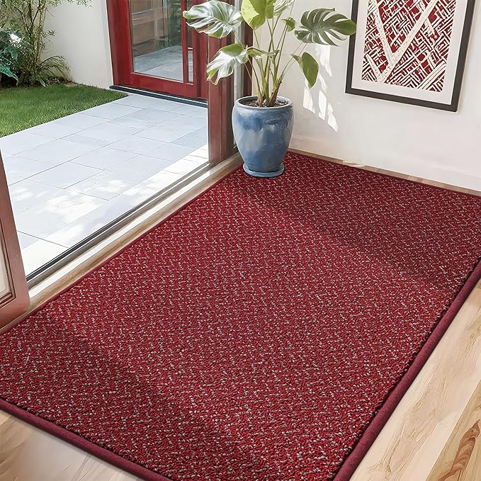 COSY HOMEER-Door-Mat 32"x48" Non Slip Absorbent Entryway Rugs Dirt Trapper Doormats Washable Entrance Mats Low Pile Welcome Floor Mat for Front Back Door and Entry Mats,Red-Ruum Studio Home