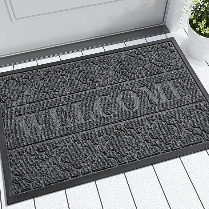 Yimobra Welcome Mat Outdoor Indoor, 36x24 All-Season Waterproof, All-Weather Heavy Duty Doormat, Low Profile Porch Patio Entrance Mat, Sturdy Natural Rubber, Dark Grey-Ruum Studio Home