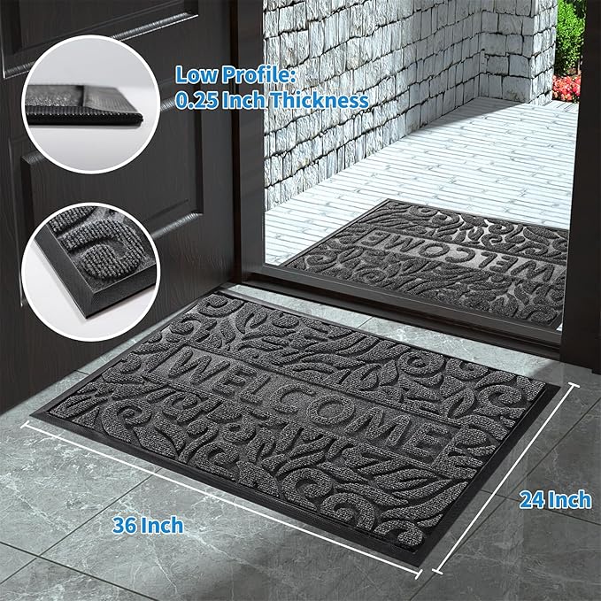 Yimobra Welcome Mat Outdoor, 36x24 Waterproof Door Mat Outside Entrance, All-Weather Non Slip Front Door Mat, Low-Profile Entryway Mat Indoor, Porch and Patio, Grey-Ruum Studio Home