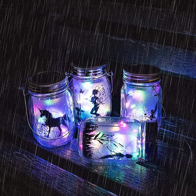 8 Pack Solar Outdoor Fairy Star Firefly Jar Lids Lights,Solar Fairy String Lids Lights（No Jars）,Waterproof Lantern Mason String Solar Lights with Hangers for Regular Mouth Jars-Ruum Studio Home