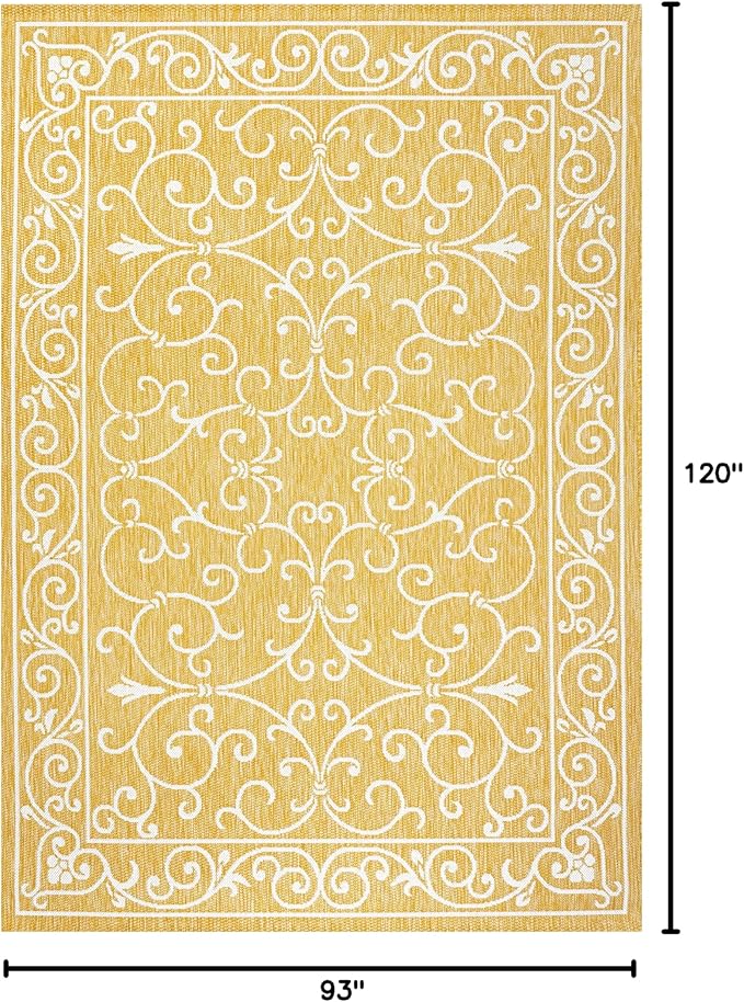 JONATHAN Y Vintage Filigree Indoor Outdoor Area Rug 8X10 Yellow/Cream, Charleston Textured Weave for Backyard, Patio, Porch, Easy-Cleaning, High Traffic, Pet-Friendly, Non-Shedding (SMB106L-8)-Ruum Studio Home