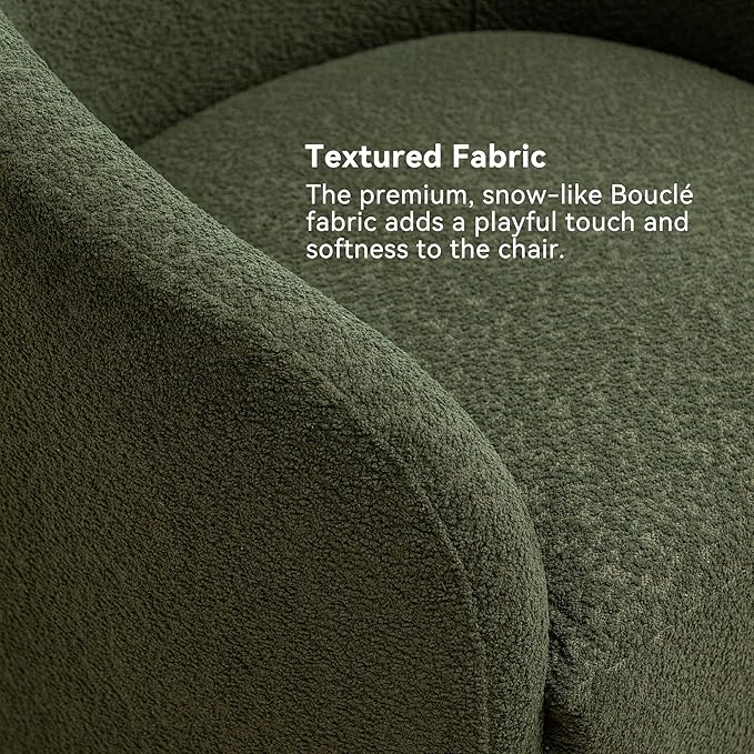KINWELL 32" Wide Modern Boucle Swivel Barrel Chair, No Assembly Round Upholstered Swivel Accent Armchair for Living Room, Bedroom, Office (Green)-Ruum Studio Home