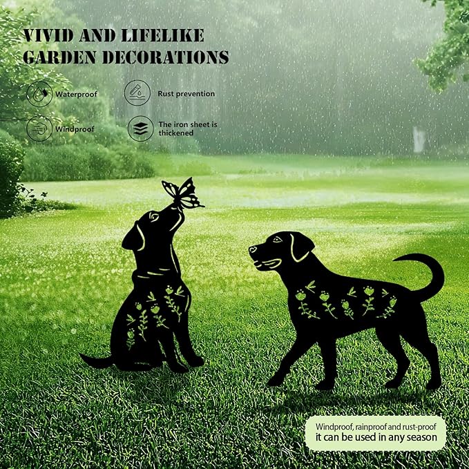 4 Pack Dog Metal Garden Decorative Stakes, Weather Proof Puppy Silhouette Statues for Yard, Patio,Outdoor Decor for Dog Lovers and Pet Owners-Ruum Studio Home