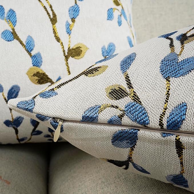 YOUR SMILE Classical Embroidery Jacquard Blue Square Decorative Throw Pillow Case Cushion Cover 18x18 inch-Ruum Studio Home