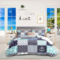 Nautical Bedding Queen Size Coastal Quilt with 2 Shams, Coastal Beach Comforter Sets Ocean Bedspreads Coverlet Summer Bedding, 90''x96''-Ruum Studio Home