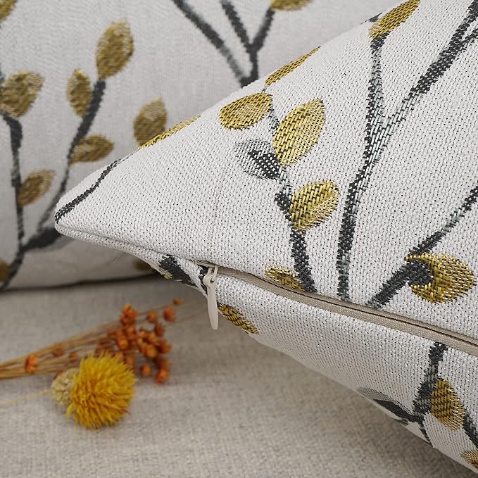 YOUR SMILE Classical Embroidery Jacquard Yellow/Gold Square Decorative Throw Pillow Case Cushion Cover,12x20 inch-Ruum Studio Home