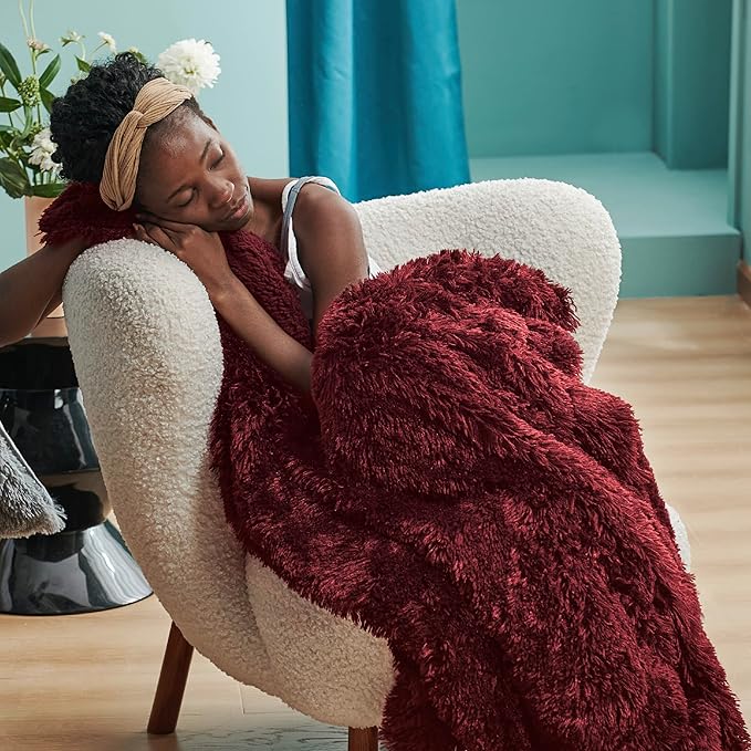Bedsure GentleSoft Fuzzy Sherpa Faux Fur Twin Blanket Burgundy Red Cozy Gifts for Women Men, Soft Fleece Plush Warm Minky Thick Blanket Twin Size for Bed, Dorm Essentials Red Room Decor Gifts, 60x80-Ruum Studio Home
