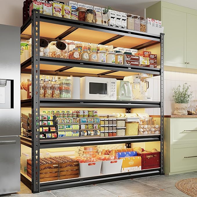 REIBII 48" W Garage Shelving Heavy Duty, 3000LBS Storage Shelves, 5-Tier Adjustable Metal Shelving, Garage Shelves Sturdy Industrial Shelf, Easy Assemble, 72" H x 48" W x 18" D-Ruum Studio Home