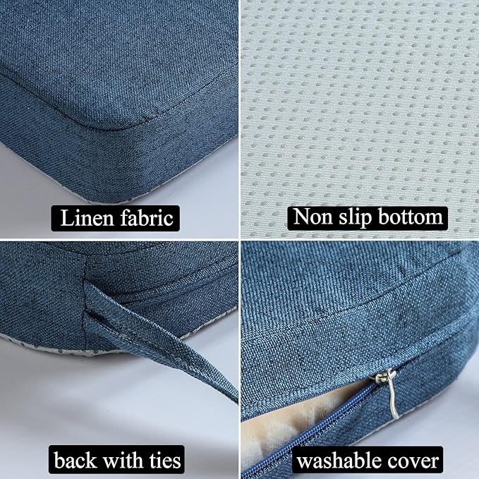 Chair Cushion for Dining Chairs with Ties 4 Pack Non Slip Memory Foam Kitchen Room Chair Pads for Outdoor Patio Furniture 17x16 Inch, Navy Blue-Ruum Studio Home