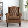 High Back Accent Chair,Upholstered Faux Leather Wingback Armchair with Solid Wood Legs for Small Spaces,Comfy Single Sofa Chair for Living Room,Bedroom,Office-Brown-Ruum Studio Home