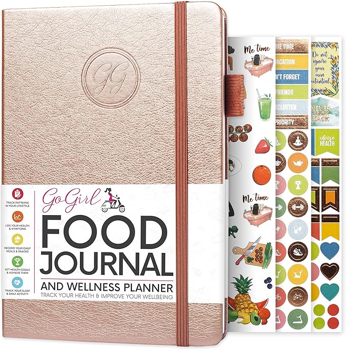 GoGirl Food Journal & Wellness Planner –– Diet & Fitness Diary – Nutrition Journal with Meal, Exercise & Weigh Loss Tracker, A5 (Rose Gold)-Ruum Studio Home