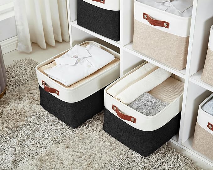 DECOMOMO Storage Bins Fabric Storage Baskets for Shelves, Linen Closet Organization Toys Nursery (Black and White, Large - 4 Pack)-Ruum Studio Home