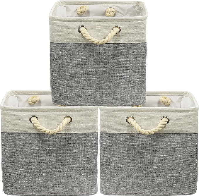 SIMPLE HOUSEWARE Fabric Storage Cubes, 13" x 13" Storage Bin, 3 Pack, Gray-Ruum Studio Home