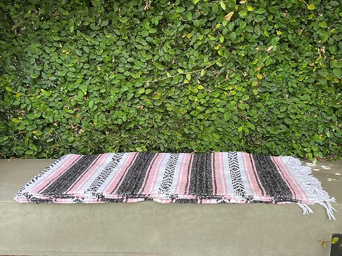 Del Mex Classic Mexican Blanket, Large Authentic Woven Falsa Throw (70"x50"), Artisan Southwest Décor for Beach, Yoga, Outdoors (Pink)-Ruum Studio Home