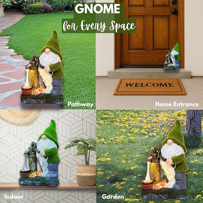 Water Pump Gnome Decorations for Yard/Lawn Outdoors Decor – Weatherproof Garden Statue – Fun Spring Summer Charming Gnomes Gifts for Women (Forest Green) and Home.-Ruum Studio Home