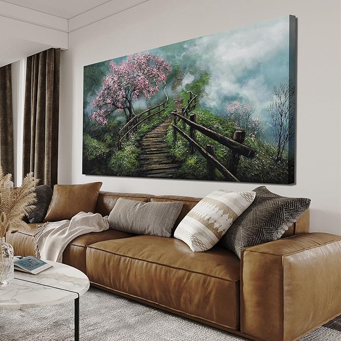Canvas Wall Art Decor Modern Wall Art Pictures for Living Room Tree of Life Wall Art Decor Foggy Trail Large Artwork for Walls Tree Flower Wall Art Prints Art Work for Home Office Wall Decor 24" X 48"-Ruum Studio Home