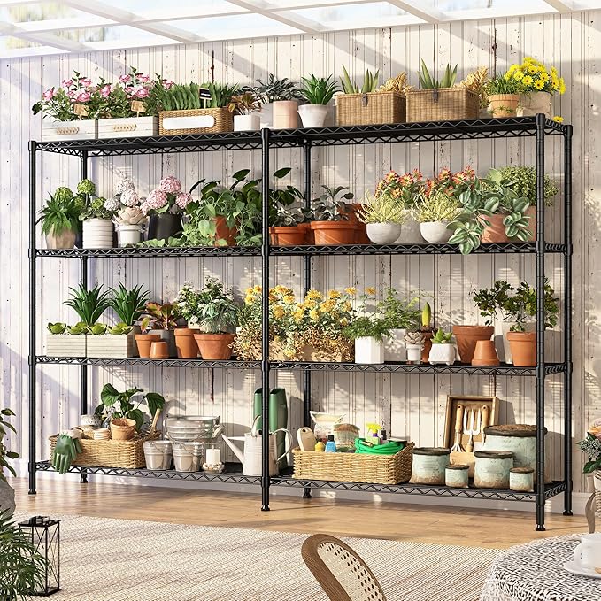 REIBII 69.8" W Storage Shelves 1250LBS Wire Shelving Unit 4 Tier Metal Shelving for Storage Rack Shelves Adjustable Heavy Duty Garage Shelf Pantry Shelves Kitchen Shelving, 69.8"Wx15.8"Dx62.9"H,Black-Ruum Studio Home