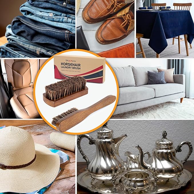 Horsehair Laundry Stain Brushes Set 2pcs by TAKAVU, Natural Soft Bristle for Scrubbing Out Tough Stains on Delicate Fabrics Knits Cotton Leather Washable Fabrics-Ruum Studio Home