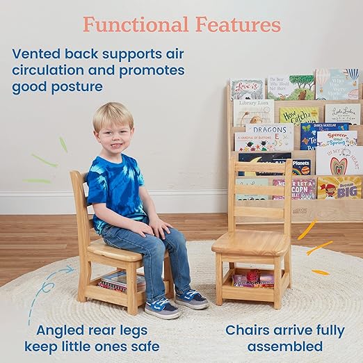 ECR4Kids Three Rung Ladderback Chair with Storage, 10in Seat Height , Classroom Seating, Honey, 2-Pack-Ruum Studio Home