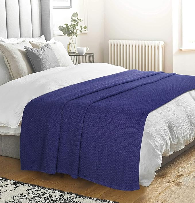 Elvana Home 100% Cotton Bed Blanket, Breathable Bed Blanket King Size, Cotton Thermal Blankets King, Perfect for Layering Any Bed for All Season, Navy Blue-Ruum Studio Home
