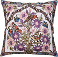Tree of Life Pillow Cover Lavender Floral Pillowcase Botanical Flower Pillows Plants Farmhouse Traditional Chair Cushions Needlepoint Hand Embroidered Wool Size - 18x18-Ruum Studio Home